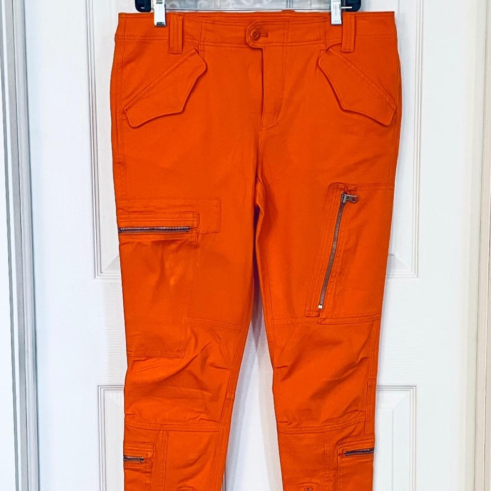 Ralph Lauren Orange Cargo zip Skinny Jeans pants size 10 NWT NEW MINT